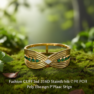 Fashion Cuff <b>Bracelet</b> 316L Stainless Steel PVD Gold Plating Green Gemstone Inlay Elegant Design - Product Image 3