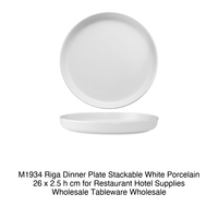 Assiette plate Riga Ø 26 cm H 2,5 cm empilable en porcelaine blanche M1934