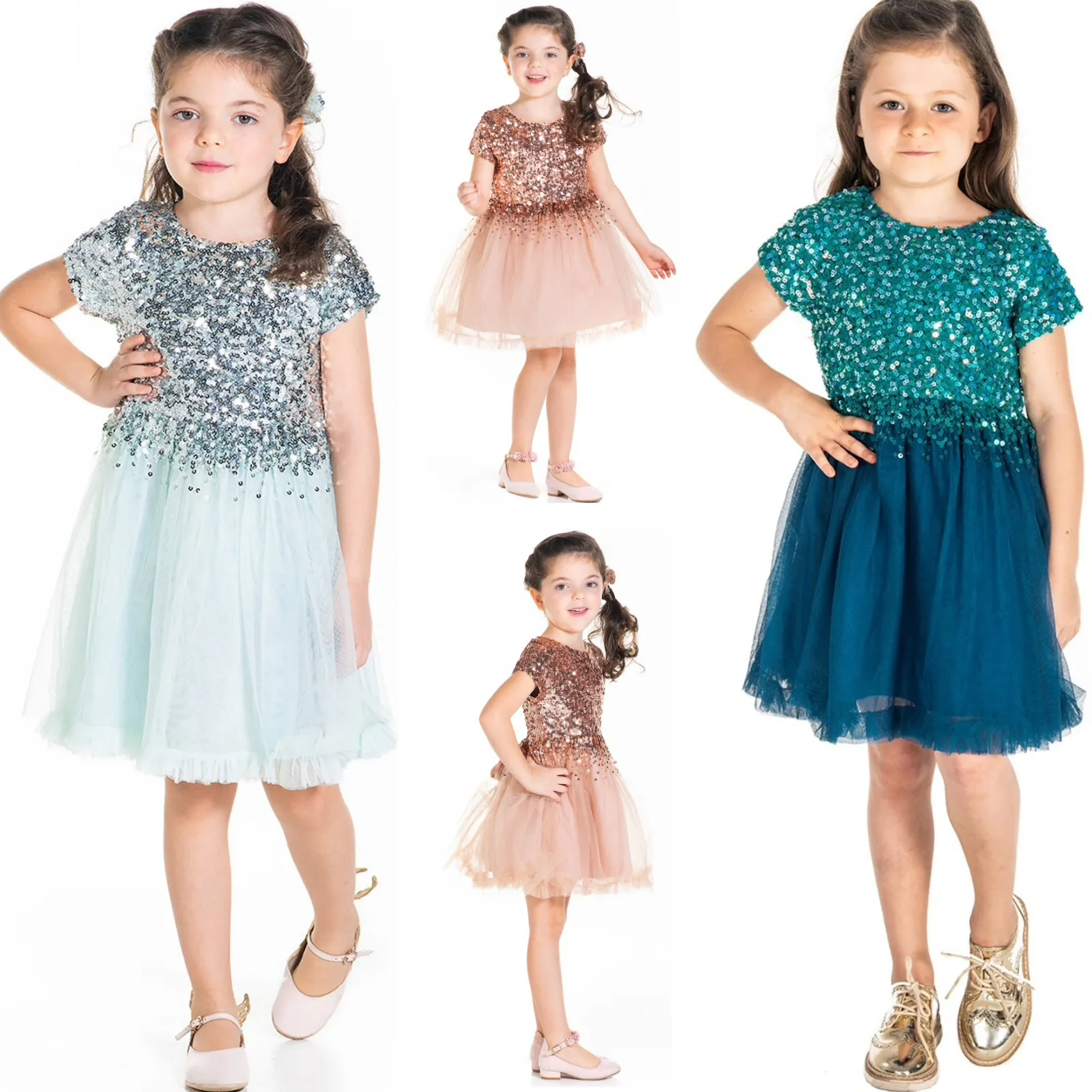 Kids Clothes Wholesale Party Sequin Flower Girls Dress For Little Girl Clothes Boutique
