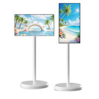 Pantalla Táctil LED Inteligente Portátil de 27 Pulgadas con Android, Personalizable, con Soporte, Ruedas, Video en Vivo Interactivo, Inalámbrica y Móvil