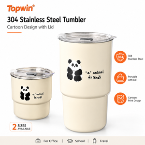 Gobelet isotherme en acier inoxydable 304 avec couvercle, tasse à café portable à motif de dessin animé, avec paille, pour le bureau, l'école, les voyages, logo personnalisé - Product Image 1
