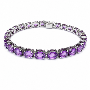 925 Sterling Silver Rhodium Plated <b>Amethyst</b> Tennis <b>Bracelet</b> for Women - Product Image 2