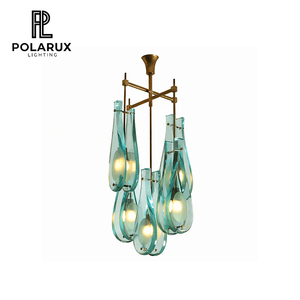 Lustre en verre et métal, verre en forme de goutte d'eau, style postmoderne nordique, design du milieu du siècle, pour salon, salle à manger, villa, hôtel, design artistique - Product Image 1