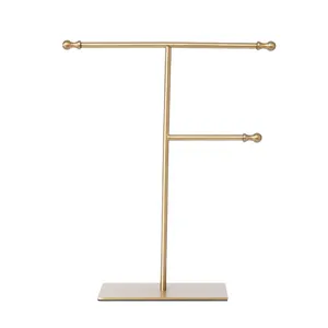 Commercial Jewelry Display Metal Brushed Gold Jewelry Necklace Display Rack Counter Top Jewelry Display Stand