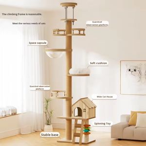 Arbre à chat en bois du sol au <span class=keywords><strong>plafond</strong></span> avec trois points <span class=keywords><strong>de</strong></span> support, poteaux en sisal renforcés, arbre à chat d'intérieur - Product Image 2