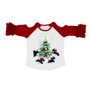 Camiseta de Manga Larga para Niñas con Estampado de Seda de Leche, Camisa Raglán con Hombros Descubiertos y Volantes, Camiseta Informal Navideña para Niños - Product Image 3