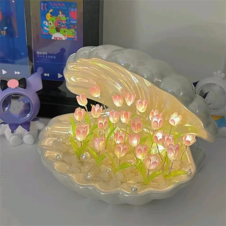 Mai luminoso giorno di san valentino lampada da tavolo a led 3d conchiglia tulipano fiore decorativi notte oggetti di luce per natale casa camera da letto