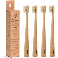 Brosse à dents en poils de sanglier 100% naturels, brosse à dents en bambou écologique avec poils en bambou, brosse à dents en bambou