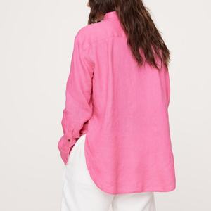 เสื้อเชิ้ตผ้าลินินแท้ 100% ดีไซน์ทันสมัยสำหรับผู้หญิง แขนยาว สีขาว ทรงหลวม เสื้อยืดผู้หญิง - Product Image 5