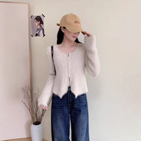 2026 Cardigan Coréen Zippé en Maille Tricotée, Style Crochet Uni, Doux et Moelleux, Coupe Courte et Ajustée pour Femme