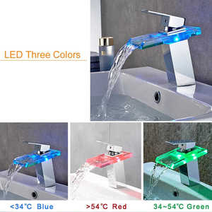 Grifo de lavabo LED tipo cascada, monomando, mezclador de agua fría y caliente, grifo de lavabo con efecto cascada - Product Image 5