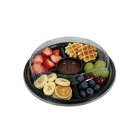 Plateau de service rond noir en PET de qualité alimentaire pour noix et fruits secs, boîte à compartiments, plateau à bonbons en plastique à 5 compartiments avec couvercle transparent