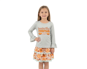 Girls Sleeveless Pumpkin Pie Print Eco-Friendly Spandex/Polyester Casual Dress Set Cute Autumn <b>Skirt</b> Outfit - Product Image 4