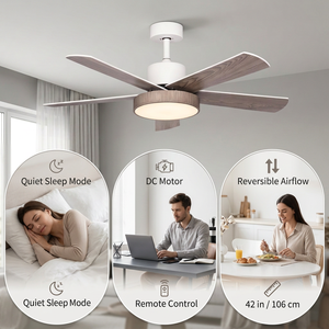 Ventilateur de plafond silencieux <span class=keywords><strong>ProBreeze</strong></span> 42 pouces avec moteur DC, 5 pales en bois, lumière LED en plastique, télécommande pour salles à manger, garantie 5 ans - Product Image 3