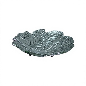 Bol à fruits en aluminium/bol à noix/bol à salade en métal avec motif de feuilles en relief pour la cuisine et la table à manger - Product Image 1