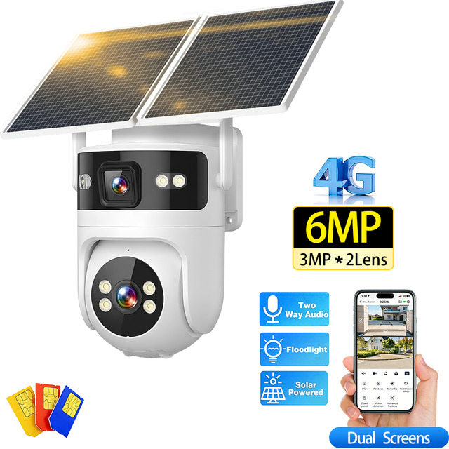 6MP Hieasy Solar Powered Wireless 4G WiFi PTZ Camera 4K Outdoor Security 4G Sim Card Solar CCTV Camera