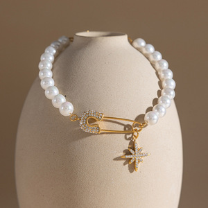 Fashion Charm Bracelet Imitation Pearl Gold Tone <b>Star</b> Pendant Paper <b>Clip</b> Design Gift Jewelry - Product Image 2