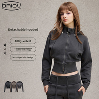 Jaket wanita, Jaket Wanita Hoodie pendek potongan pinggang dapat dilepas, jaket Zip-Up
