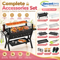 Barbecue portable au charbon de bois avec pare-vent en verre, support à brochettes, étagère latérale et aérations latérales pour camping et extérieur