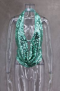 New Fashion Star Sexy <strong>Sequins</strong> Women <strong>Top</strong> Tank Halter Deep V-Neck <strong>Backless</strong> Glitter Vest Women's Short Crop <strong>Tops</strong> - Product Image 3