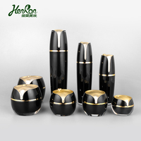 Ensemble de pots et flacons vides en plastique acrylique noir élégant et luxueux de 5g, 10g, 15g, 30g, 50g, 30ml, 50ml, 100ml pour crème contour des yeux et lotion cosmétique