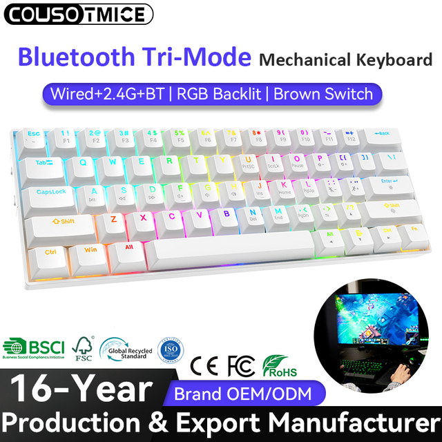 K530 Pro 60% Wireless RGB Mechanical Keyboard BT/2.4Ghz/Wired 3-Mode 61 Keys Compact Gaming Keyboard with Tactile Brown Switch