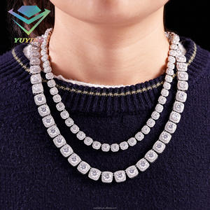 Collar de cadena de tenis grande de plata de ley 925 chapado en oro, estilo Hip Hop, con moissanita VVS certificada GRA, joyería unisex con efecto hielo - Product Image 1