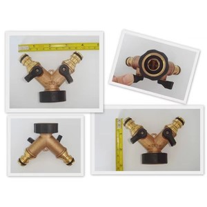 <span class=keywords><strong>Adaptateur</strong></span> de tuyau <span class=keywords><strong>d</strong></span>'arrosage extérieur en laiton sans plomb, robuste, avec raccord en Y à 2 voies, connecteurs rapides, design métallique durable - Product Image 4