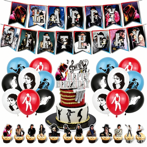 Set Decorativo per Festa di Compleanno a Tema Michael Jackson, 22 Pezzi con Striscione 'Happy Birthday' in Carta, Decorazioni per Torta e Palloncini - Product Image 1