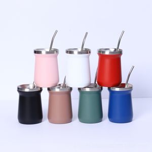 Taza Mate de 180 ml y 260 ml, Taza de Café Portátil para Auto con Bombillas, Pajita, Doble Capa, Taza de <span class=keywords><strong>Cerveza</strong></span> Personalizada al Vacío, Juego de Tazas para Té con Leche y Café - Product Image 6
