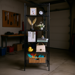 Étagère de rangement au sol en acier au carbone noir 100x70cm, cinq niveaux, étagères de garage industrielles avec conception détachable - Product Image 2