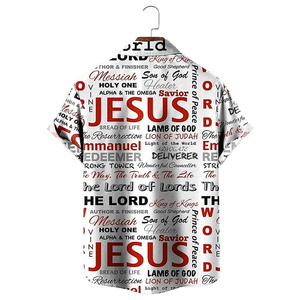 Camisa de Manga Corta con Botones y Estampado de Nombres de Dios de Jesucristo, Moda Verano <span class=keywords><strong>para</strong></span> Hombre, Estilo Casual Cristiano, Venta al Por Mayor - Product Image 2