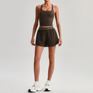 ชุดโยคะ 2 ชิ้น เนื้อผ้านุ่มลื่น ระบายอากาศ แห้งเร็ว ดีไซน์เสื้อชั้นในแบบ Racerback กางเกงขาสั้นเอวสูงมีกระเป๋า เหมาะสำหรับโยคะ วิ่ง และออกกำลังกาย - Product Image 6