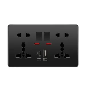 Interrupteur à bouton de lumière noir UK 13A, prise de courant universelle Usb C 18W Smart Fast Charging, mur de commutateur de prise électrique 220V