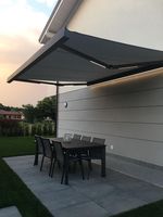 Auvent de toit électrique pliable avec éclairage LED, abri solaire rétractable motorisé à cassette intégrale pour piscine extérieure, fixation murale