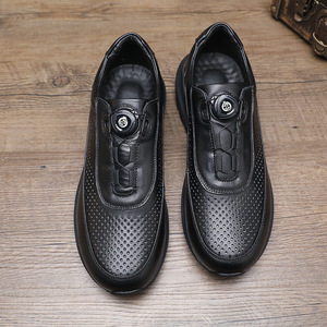 Chaussures bateau pour hommes en cuir véritable, bout rond, respirantes, semelle intermédiaire en EVA, semelle extérieure en caoutchouc, toutes saisons, couleur unie - Product Image 3