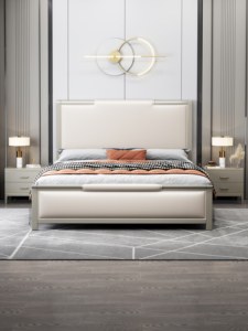 Modern Soft <b>Bed</b> Queen Size Upholstered Headboard <b>Platform</b> Design Beige Color - Product Image 1