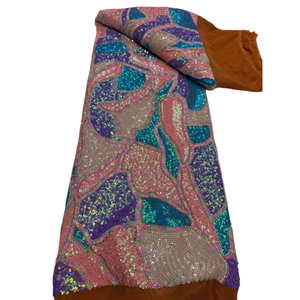Nuovo Design NI.AI Tessuto in Pizzo con Perline Lussuoso Tessuto Africano in Pizzo con Paillettes Colorate per Feste e Matrimoni - Product Image 1