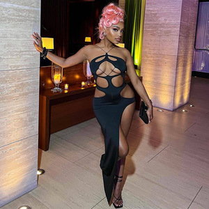 Nuovi arrivi primaverili abiti Sexy ritagliati per Party Club in tinta unita abito Maxi a fessura - Product Image 3