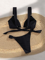 Bikini sexy micro triangle dos nu 2 pièces pour femme, maillot de bain taille haute découpée en V, tenue de plage, vente en gros, OEM, personnalisé, style russe