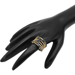 Anillo de Diamantes Cruzados 1.03 Cttw Corte Redondo Chapado en Oro Blanco y Azul sobre Plata de Ley Talla 7.5 para Uso Diario Femenino - Product Image 4