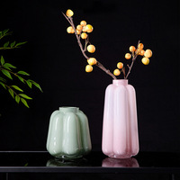 Vase en verre créatif de couleur rose imitation jade magnétique médiéval, décoration d'art de luxe léger, vase à fleurs hydroponique en cristal