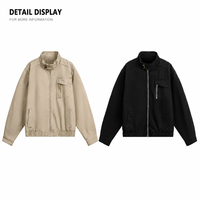 Blouson Bomber en Twill Lavé à Col Montant, Fermeture Éclair, Poches Cargo, Ourlet Élastique, Coupe Oversize, Style Rétro Workwear, Logo Personnalisable, Streetwear