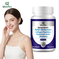 Capsule Qbioflex pour un vieillissement sain, mélange de NAD Plus, Resvératrol, Berbérine, Acide Hyaluronique, Myrtille, Biotine, Collagène et Peptides