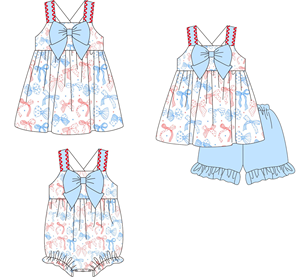 Conjuntos de Ropa para Niñas con Lazo Personalizado para el 4 de Julio, Pantalones Cortos con Lunares, Vestidos para Niñas, Pelele de Burbuja para Bebés, Conjuntos a Juego para Hermanas - Product Image 1