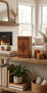 Urna Decorativa de Madera para Cenizas de Cremación |   Urna Funeraria Floral Tallada a Mano para Exhibición en el Hogar, por Exportadores - Product Image 6