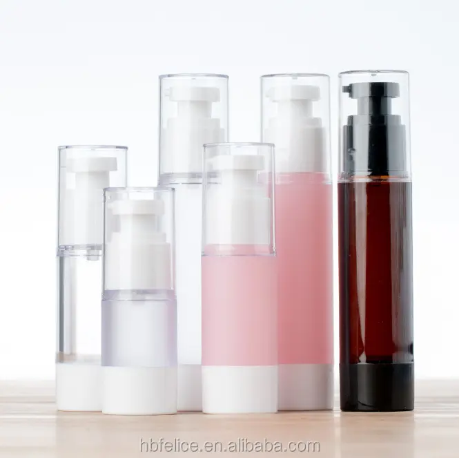 Atacado de 15ml 30ml 50ml 100ml plástico vazio, âmbar rosa sem ar bomba cosmética garrafa spray de loção