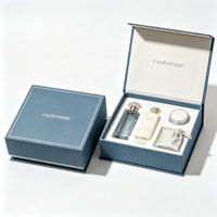 Boîte cadeau magnétique de luxe avec logo personnalisé, bleu acier, embossée, avec insert en velours pour coffret cadeau de parfum, soins de la peau, cosmétiques, vente en gros