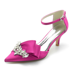 Sandales élégantes en satin à talon moyen avec bride cheville, décor nœud en cristal, à enfiler, pour soirée, bal de promo, demoiselle d'honneur, pour femmes - ODM OEM 2026 - Product Image 3