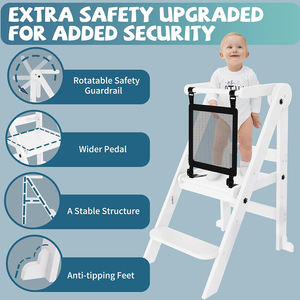 Tabouret <span class=keywords><strong>de</strong></span> cuisine pliable en <span class=keywords><strong>bois</strong></span> pour enfants à 3 hauteurs réglables, tour d'apprentissage Montessori pour enfants avec barres <span class=keywords><strong>de</strong></span> sécurité - Product Image 3